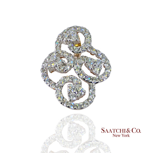 18k (750) White and Yellow Gold Natural Diamond Brooch / Pin