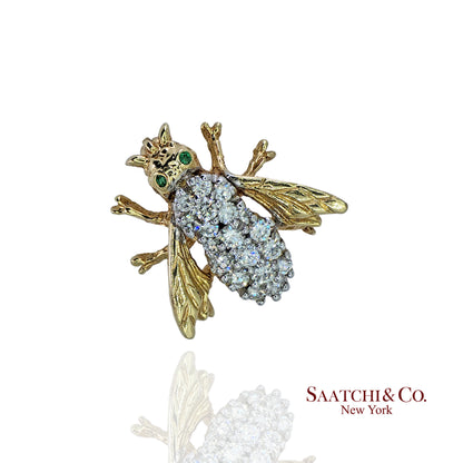 14k (585) Yellow Gold Natural Diamond Bee Shape Brooch/Pin