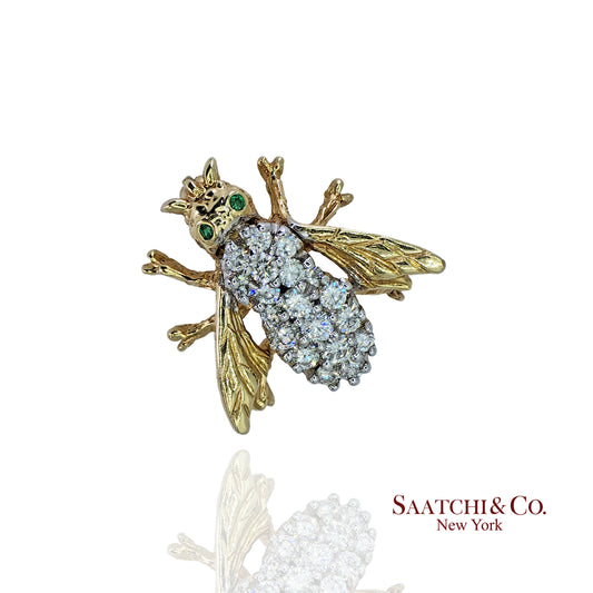 14k (585) Yellow Gold Natural Diamond Bee Shape Brooch/Pin