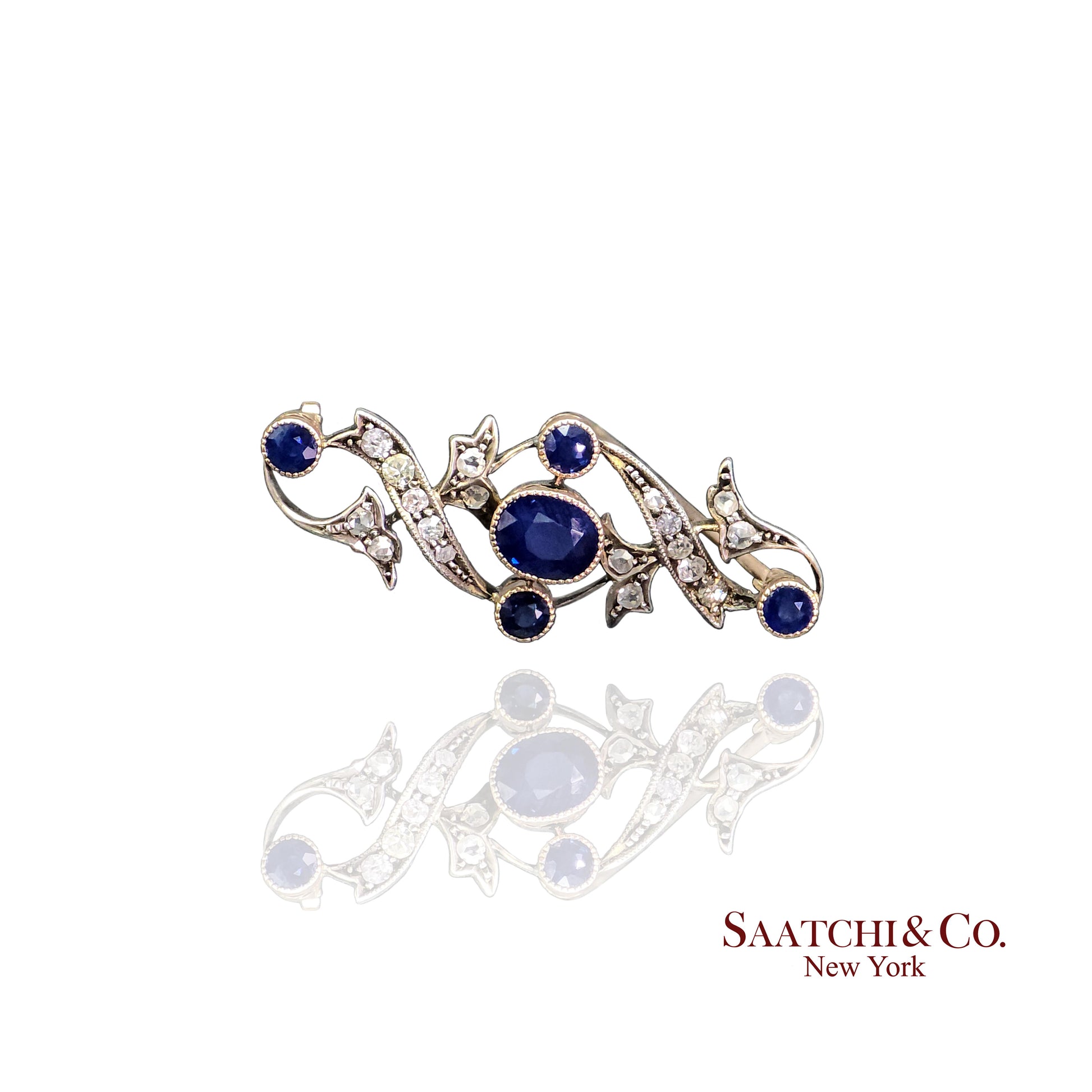 Vintage Natural Sapphire 14K Gold Brooch Pin With Gia Certificate
