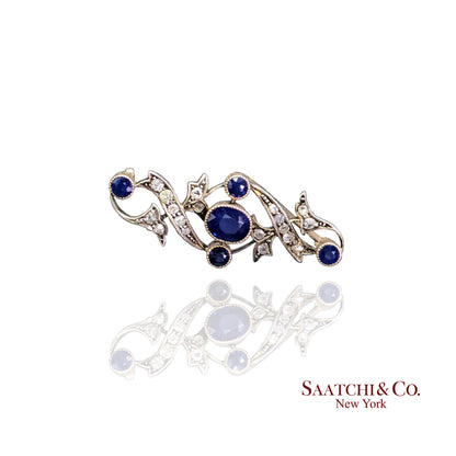 Vintage Natural Sapphire 14K Gold Brooch Pin With Gia Certificate