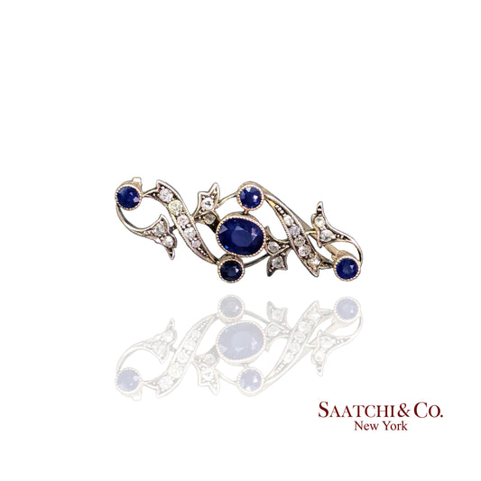 Vintage Natural Sapphire 14K Gold Brooch Pin With Gia Certificate