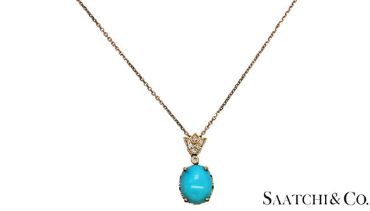 Persian Torquise 4.7 Ct & Natural Diamond VVS-VS, 18K Rose Gold Pendant & Chain
