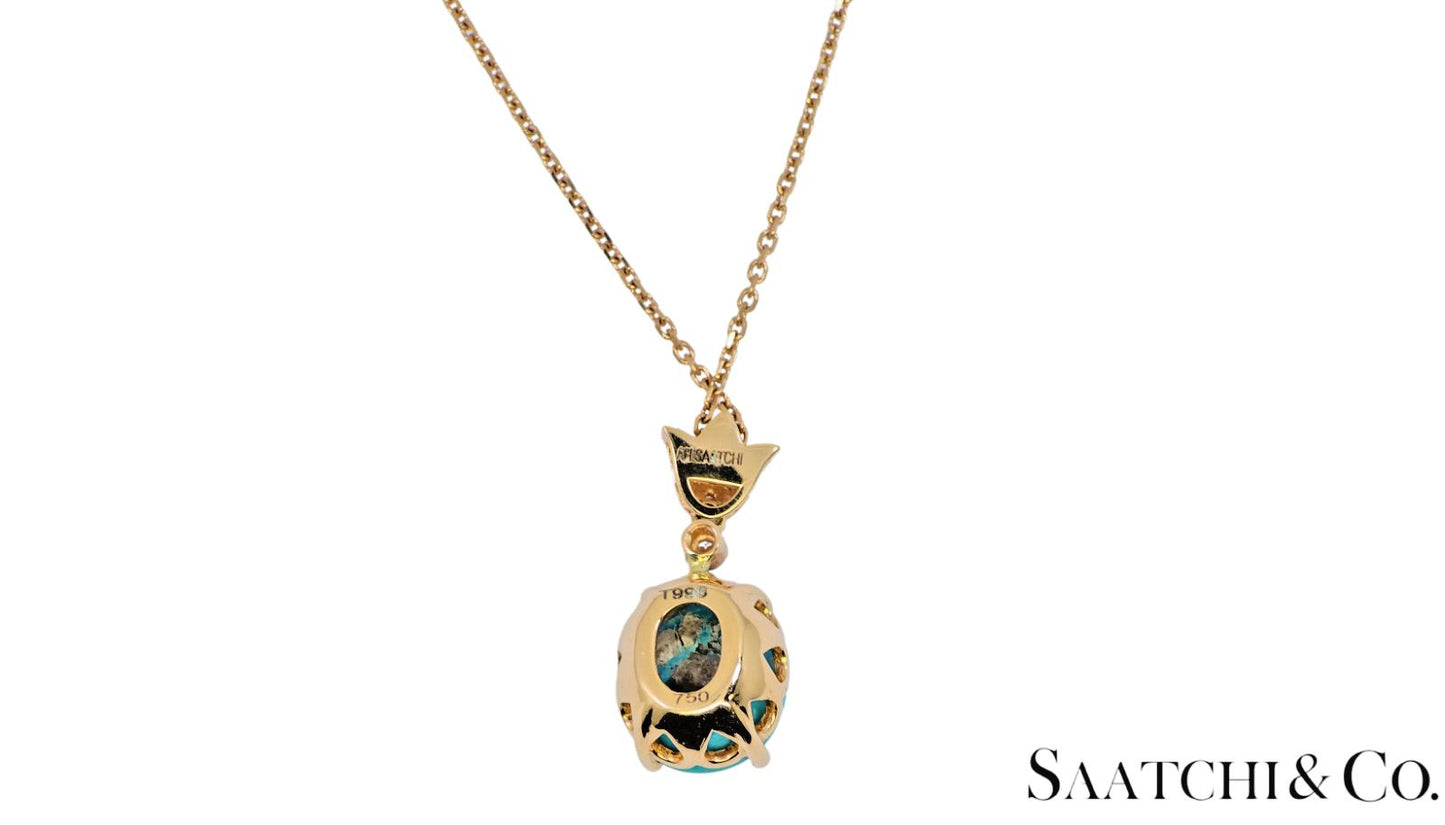 Persian Torquise 4.7 Ct & Natural Diamond VVS-VS, 18K Rose Gold Pendant & Chain
