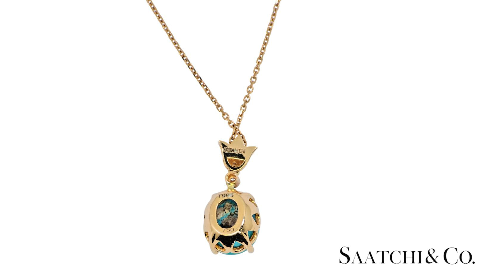 Persian Torquise 4.7 Ct & Natural Diamond VVS-VS, 18K Rose Gold Pendant & Chain