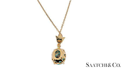Persian Torquise 4.7 Ct & Natural Diamond VVS-VS, 18K Rose Gold Pendant & Chain