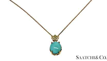 Persian Torquise 4.7 Ct & Natural Diamond VVS-VS, 18K Rose Gold Pendant & Chain