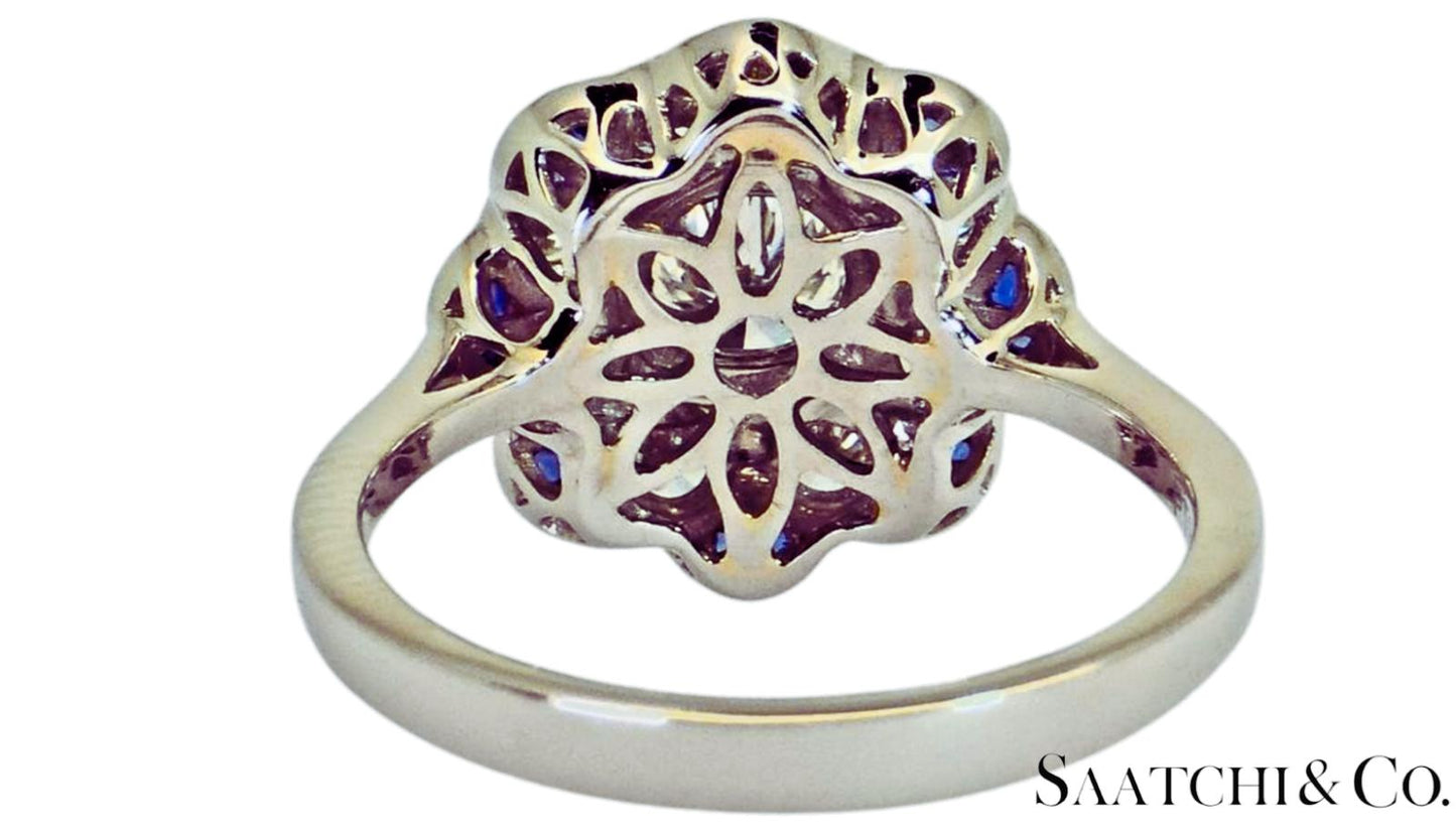 Platinum (950) - Natural 1.08 Ct diamond and 0.55 Ct Blue Sapphire ring, Size 7