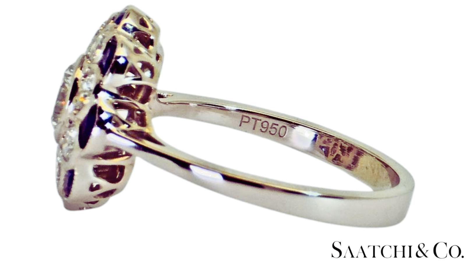 Platinum (950) - Natural 1.08 Ct diamond and 0.55 Ct Blue Sapphire ring, Size 7