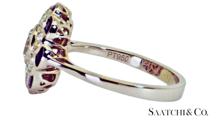 Platinum (950) - Natural 1.08 Ct diamond and 0.55 Ct Blue Sapphire ring, Size 7