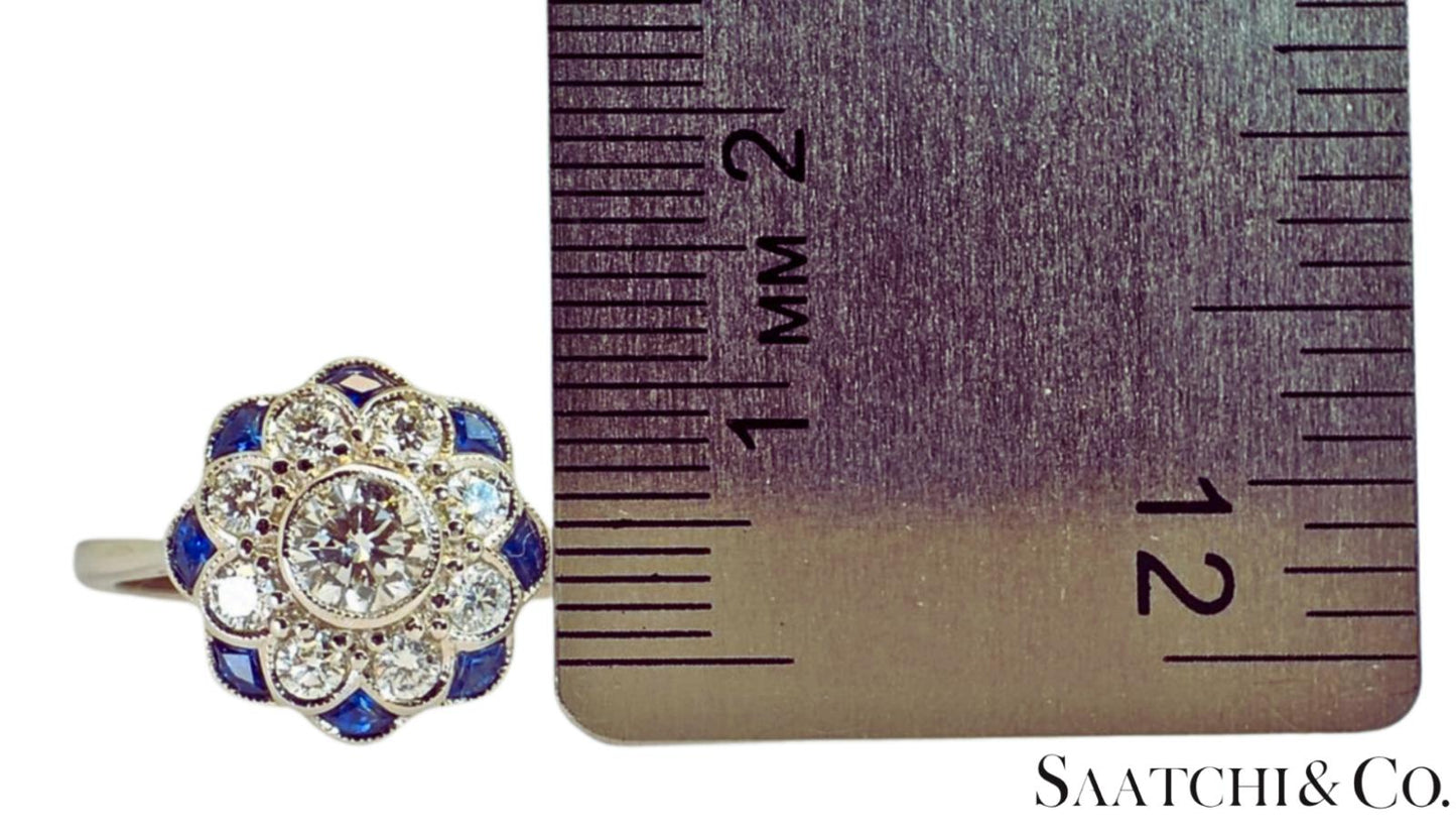 Platinum (950) - Natural 1.08 Ct diamond and 0.55 Ct Blue Sapphire ring, Size 7