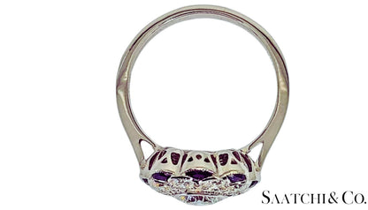 Platinum (950) - Natural 1.08 Ct diamond and 0.55 Ct Blue Sapphire ring, Size 7