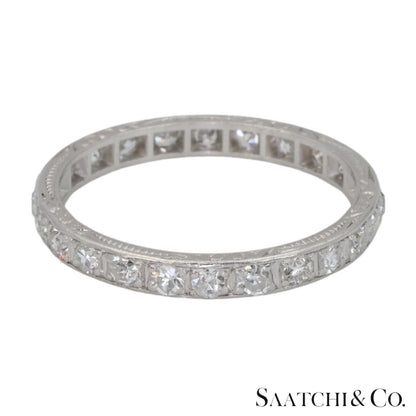 Platinum 950 Natural Diamond Engraved Band, Size 8