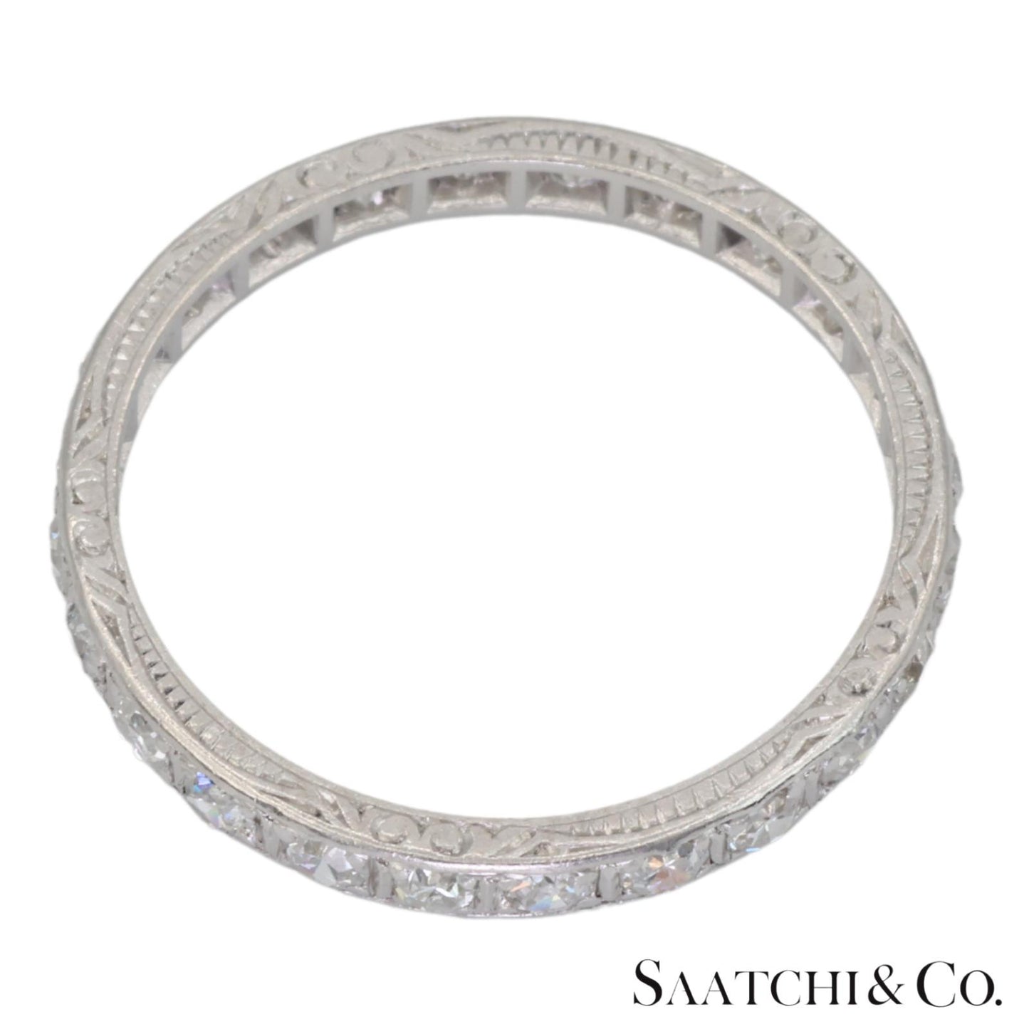 Platinum 950 Natural Diamond Engraved Band, Size 8