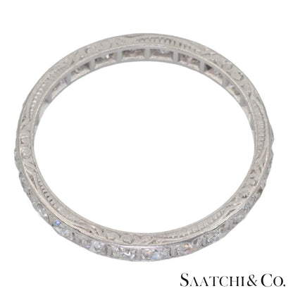 Platinum 950 Natural Diamond Engraved Band, Size 8