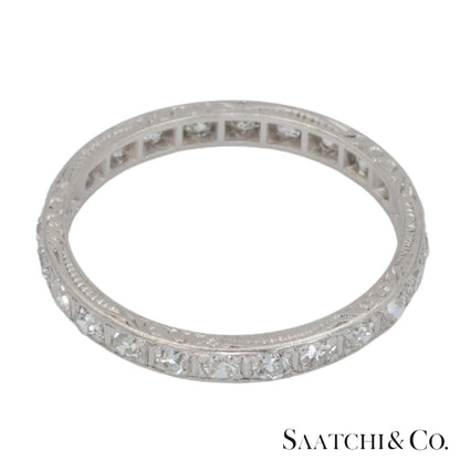 Platinum 950 Natural Diamond Engraved Band, Size 8