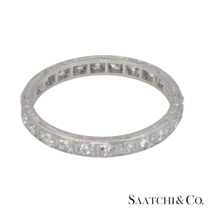 Platinum 950 Natural Diamond Engraved Band, Size 8