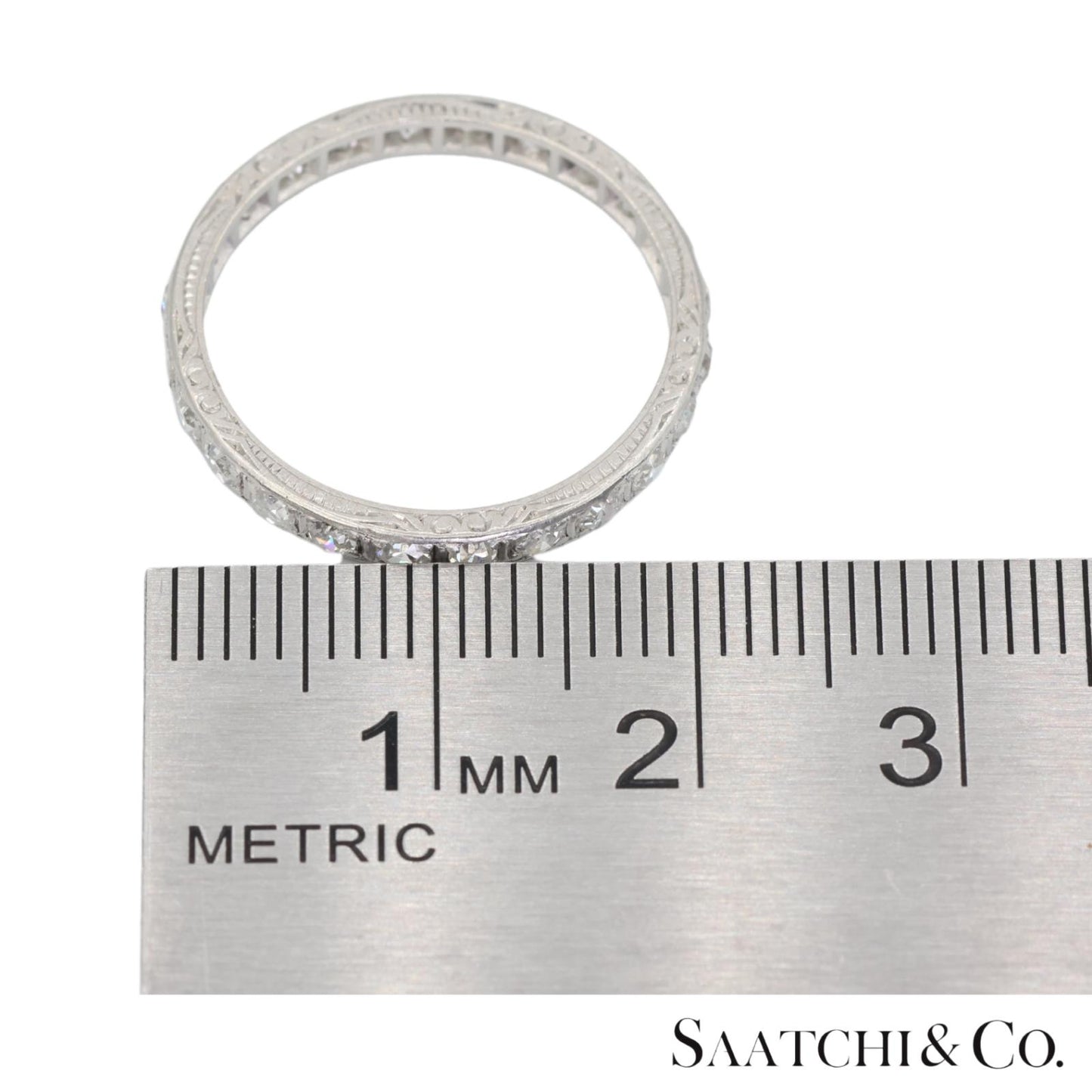 Platinum 950 Natural Diamond Engraved Band, Size 8