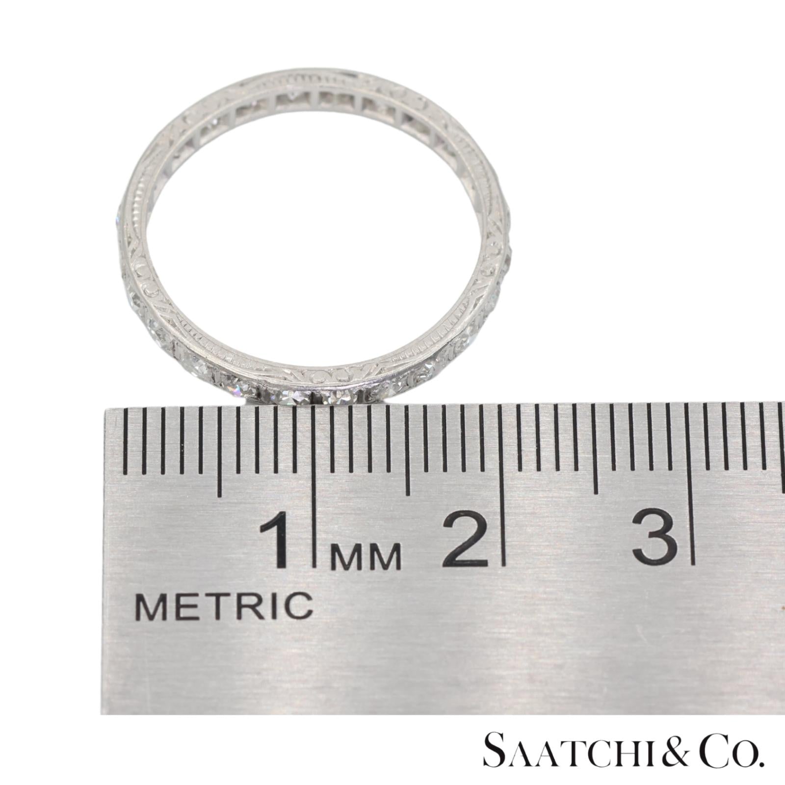 Platinum 950 Natural Diamond Engraved Band, Size 8