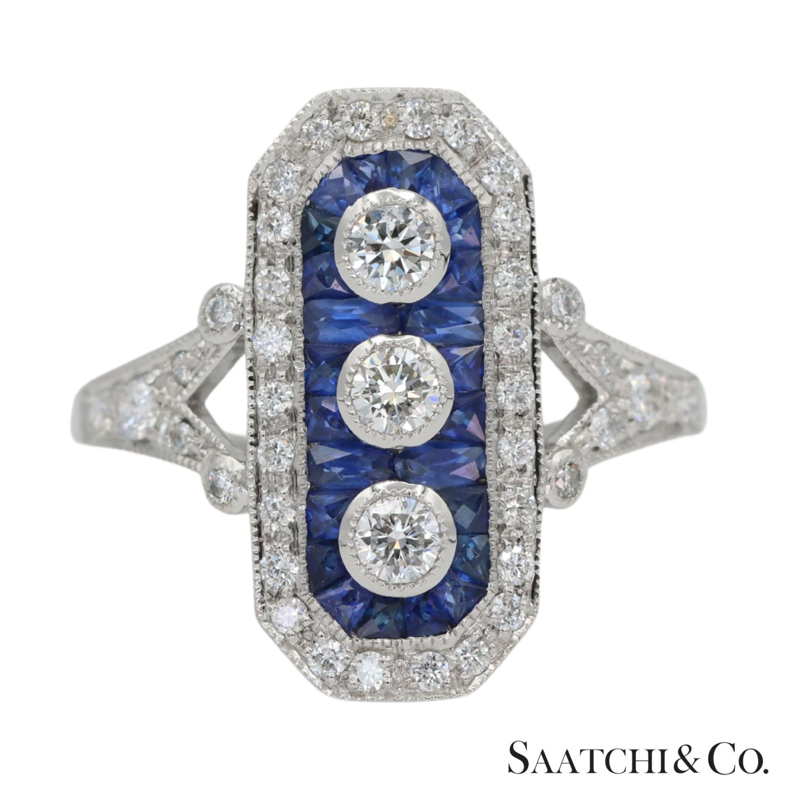 Platinum (950) Natural Diamond and Natural Sapphire Elegant Ring