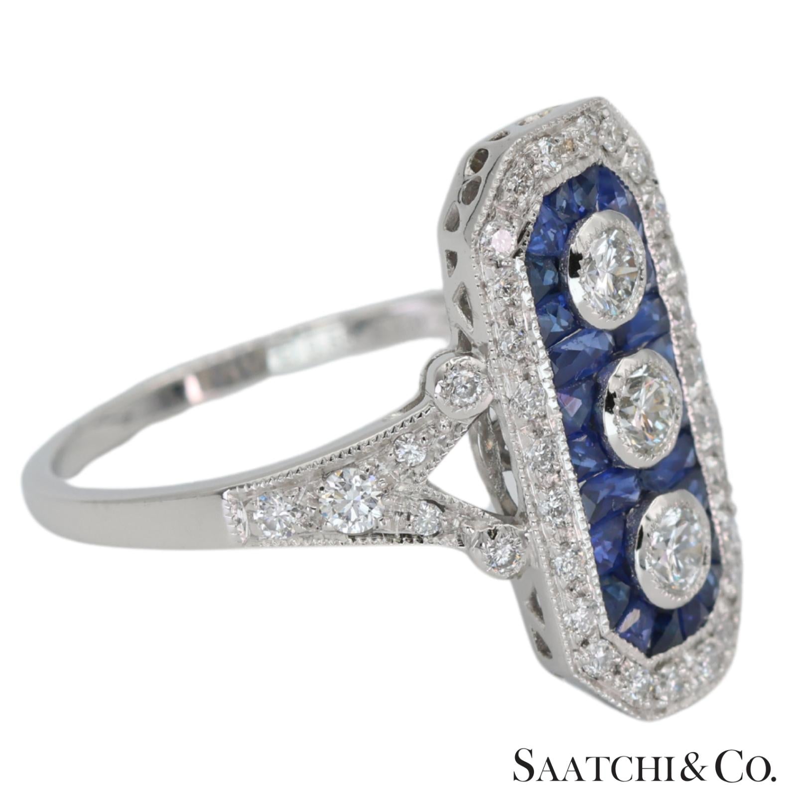 Platinum (950) Natural Diamond and Natural Sapphire Elegant Ring