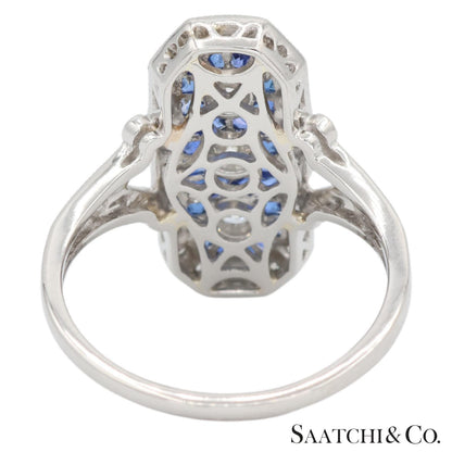 Platinum (950) Natural Diamond and Natural Sapphire Elegant Ring