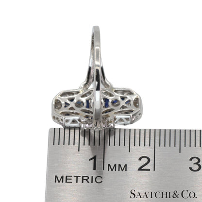 Platinum (950) Natural Diamond and Natural Sapphire Elegant Ring