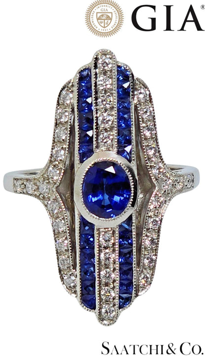 Platinum Ring 9.2 gram -Natural 0.85 Ct Sapphire & 0.35Ct Diamond, GIA Certified