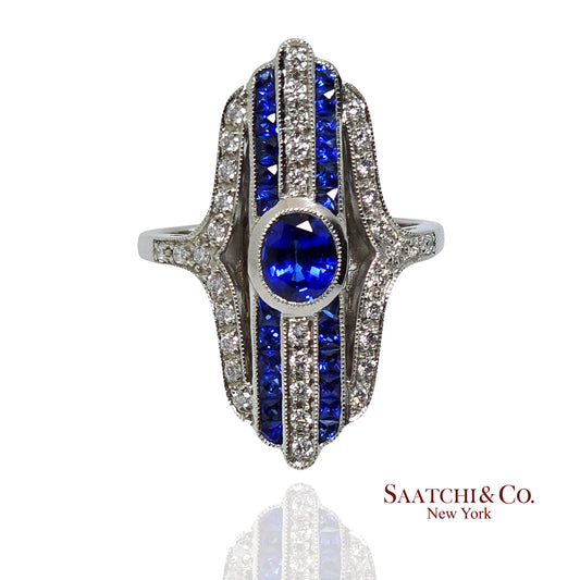 Platinum Ring 9.2 gram -Natural 0.85 Ct Sapphire & 0.35Ct Diamond, GIA Certified