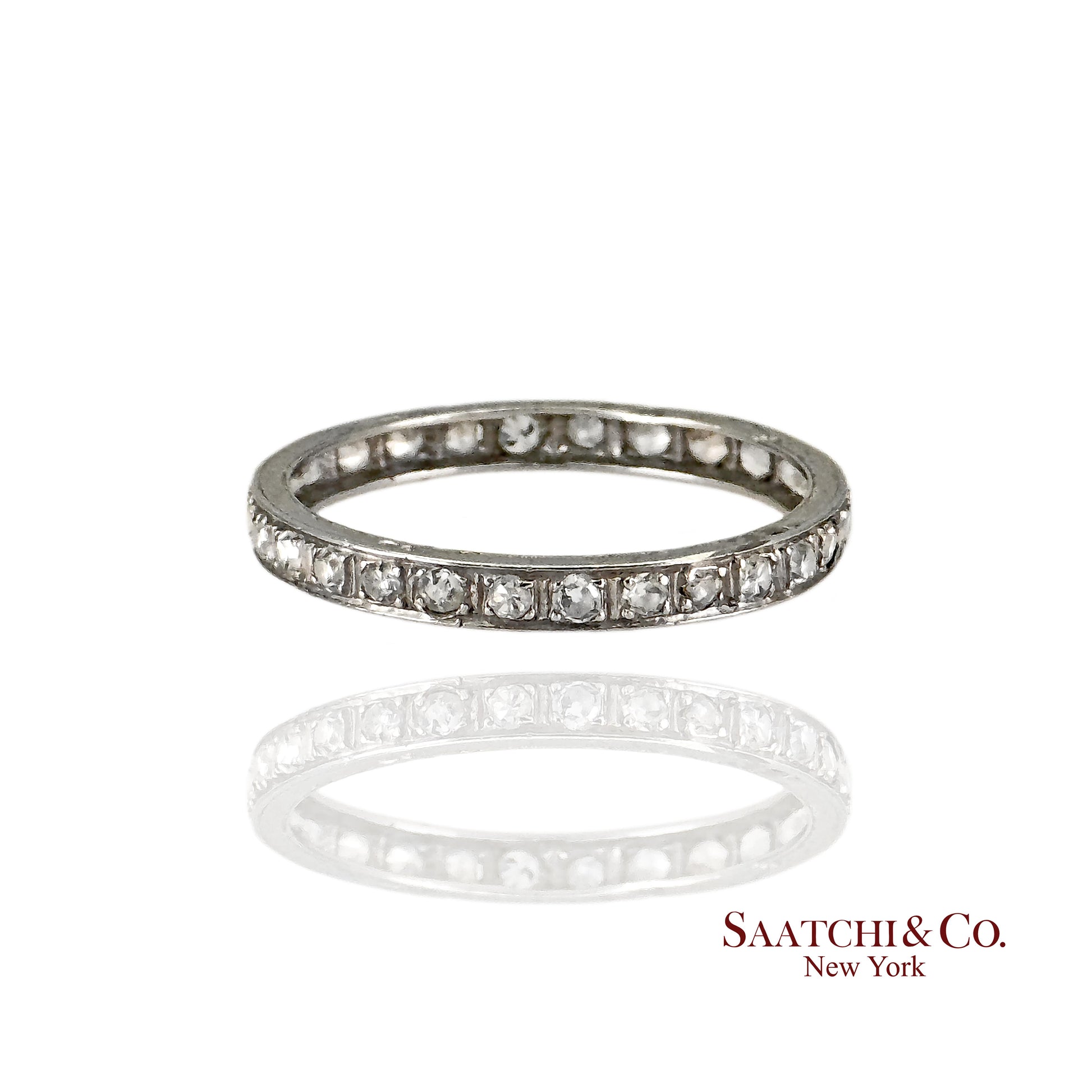Platinum (950) Old Vintage Band Hand Engrave Natural Single Cut Diamond Size 6.5