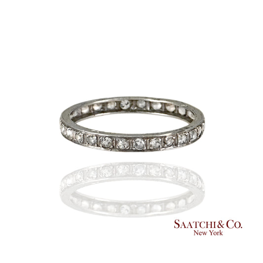 Platinum (950) Old Vintage Band Hand Engrave Natural Single Cut Diamond Size 6.5