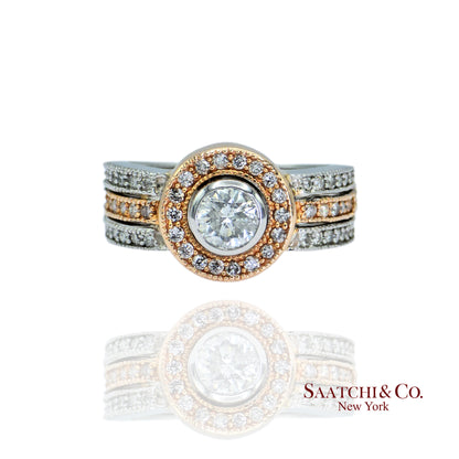 14K (585) White and Rose Gold Natural Diamond Ring