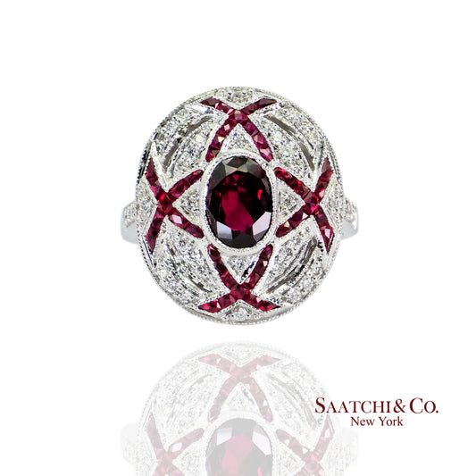 18K (750) White Gold Natural White VVS Diamond & Ruby Ring Size 7