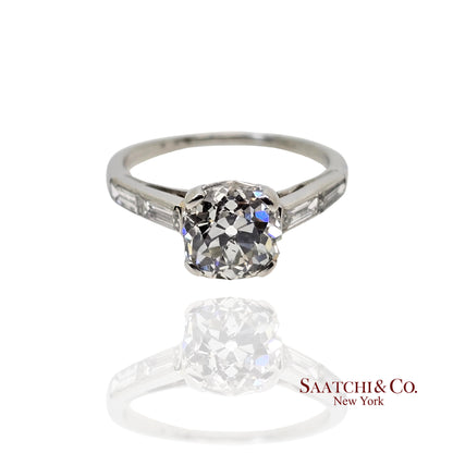 GIA Certified 1.75 Ct Natural Diamond, Vinatge Old 14K White Gold Ring, Size 5.5