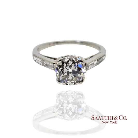 GIA Certified 1.75 Ct Natural Diamond, Vinatge Old 14K White Gold Ring, Size 5.5