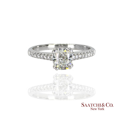 GIA Certified  Natural Diamond Cushion cut in 18k (750) White Gold Ring Size 6