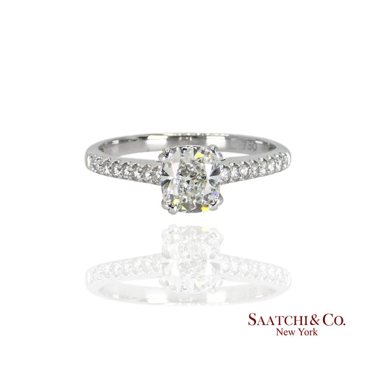 GIA Certified  Natural Diamond Cushion cut in 18k (750) White Gold Ring Size 6