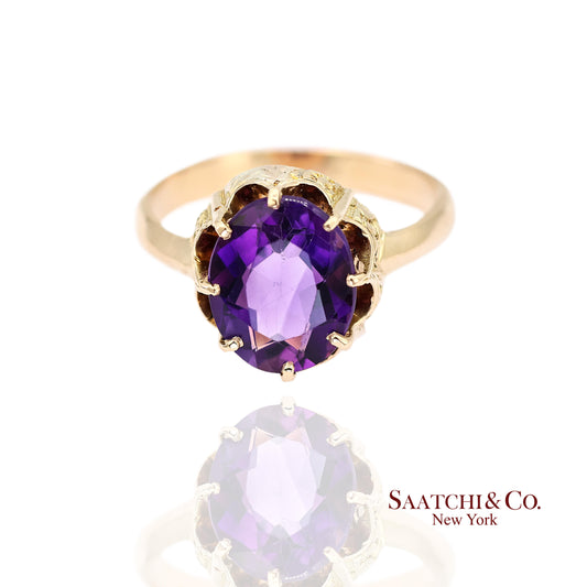 Vintage Amethyst Ring 14K (585) Yellow Gold Vintage Amethyst Ring