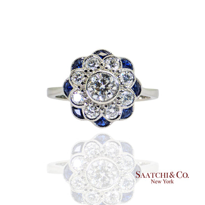 Platinum (950) - Natural 1.08 Ct diamond and 0.55 Ct Blue Sapphire ring, Size 7