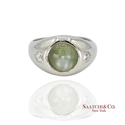 Natural Cat's Eye Ring 18K (750) White Gold