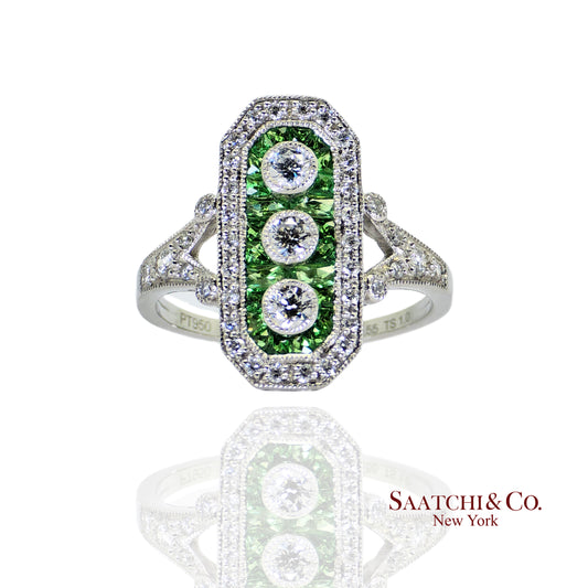 Platinum (950) Natural 1 Ct Tsavorite & 0.55 Ct Natural Diamond Ring