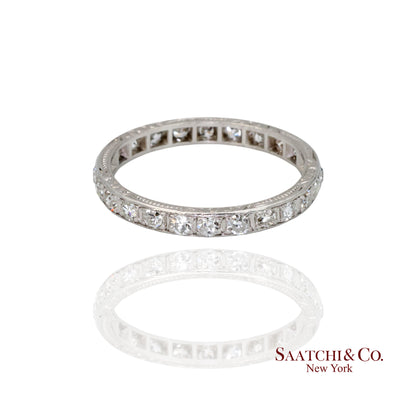 Platinum 950 Natural Diamond Engraved Band, Size 8