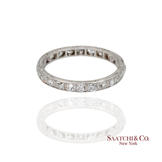 Platinum 950 Natural Diamond Engraved Band, Size 8