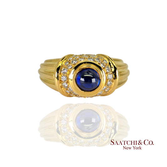18K (750) Yellow Gold, VVS-VS 0.80 Ct Natural Diamond & 0.7 Ct Sapphire, 8.9gram