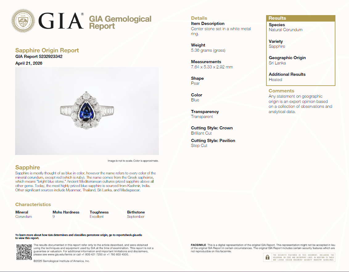 GIA Certified Platinum 900 Blue Sapphire and Natural Diamond Ring