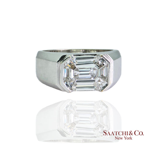 18K(750) White Gold -  LAB Created Diamond Illusion Setting Emerald Shape: Ring