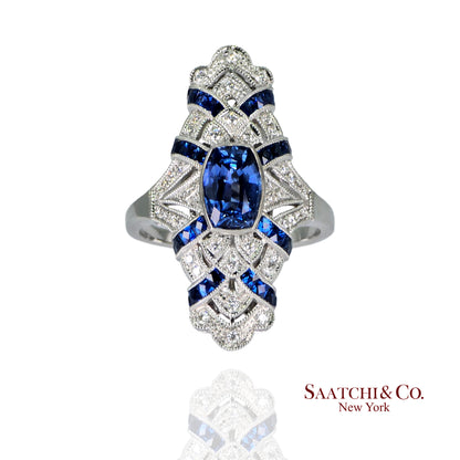 Stunning 18K (750) White Gold - Natural VVS Diamond & Blue Sapphire: Ring