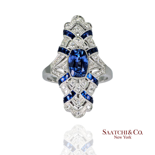 Stunning 18K (750) White Gold - Natural VVS Diamond & Blue Sapphire: Ring