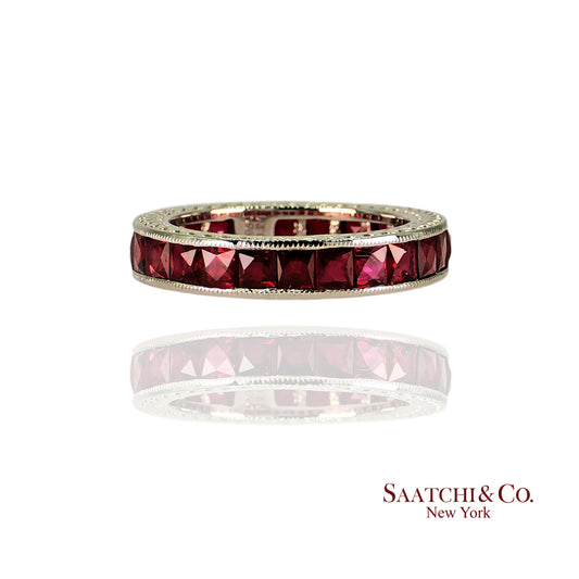 Stunning Platinum (950) Engraved Natural Ruby: Ring Band, Size 5.5