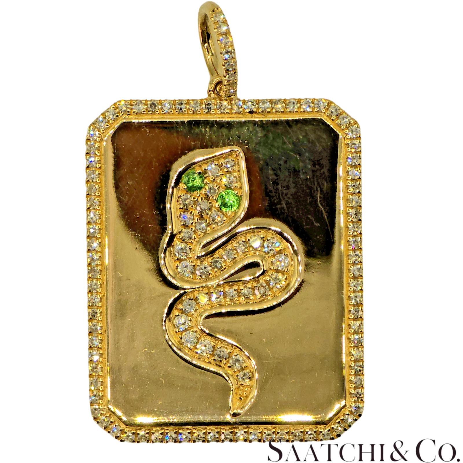 Snake Pendant Natural VVS Diamond & Natural Tsavorite 14k (585) Yellow Gold